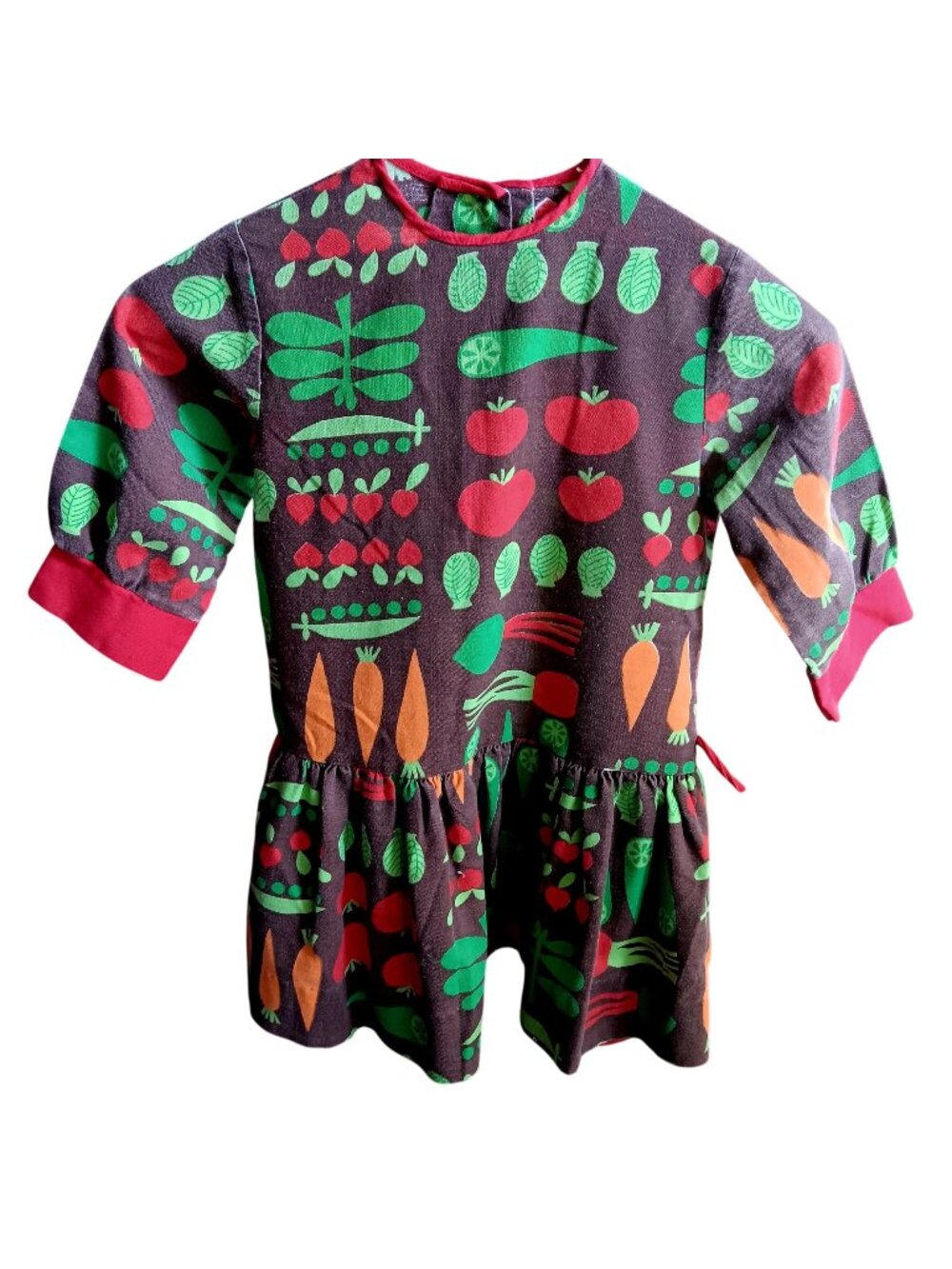 True Vintage Girls Dress sz 6 1960's Vegetable Print Country Mod Party Farmer